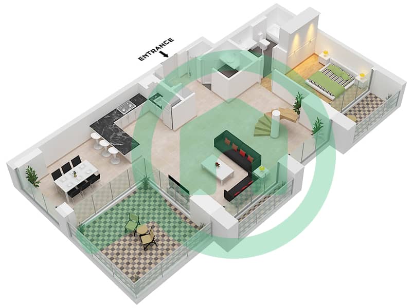 DIFC Living - 3 Bedroom Apartment Type LOFT FLOOR 31,32 Floor plan Type Loft Floor 31-Lower interactive3D