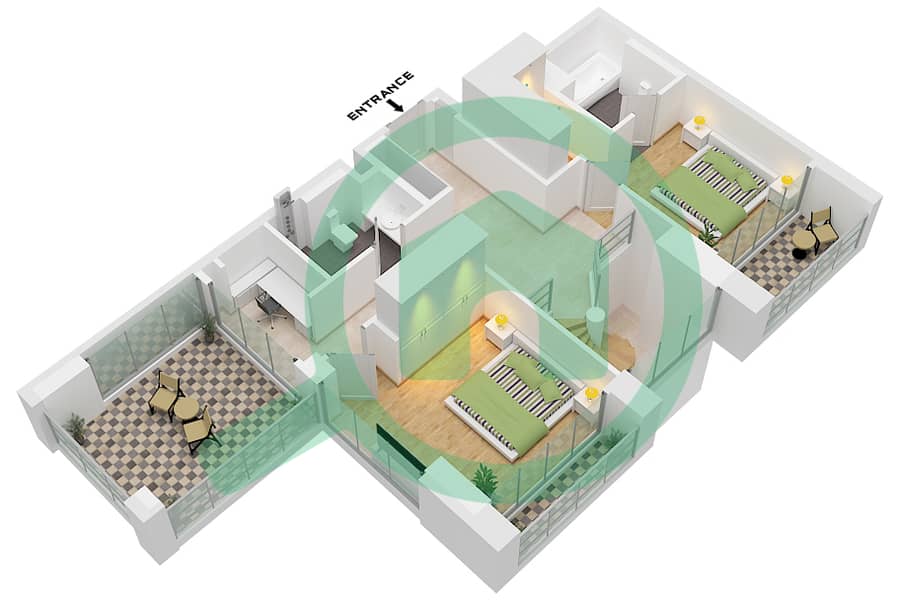 DIFC Living - 3 Bedroom Apartment Type LOFT FLOOR 31,32 Floor plan Type Loft Floor 32-Upper interactive3D