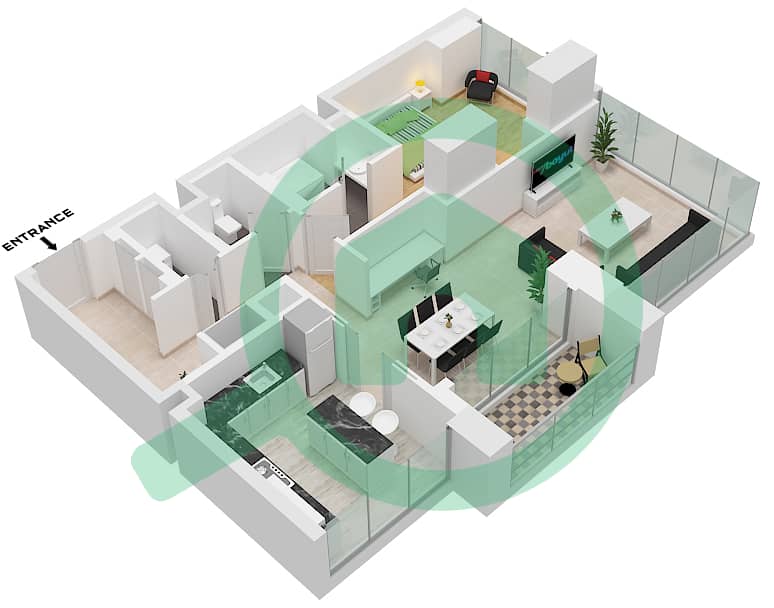 DIFC Living - 1 Bedroom Apartment Type EXECUTIVE-A FLOOR 10-17 Floor plan Type Executive-A Floor 10-17 interactive3D