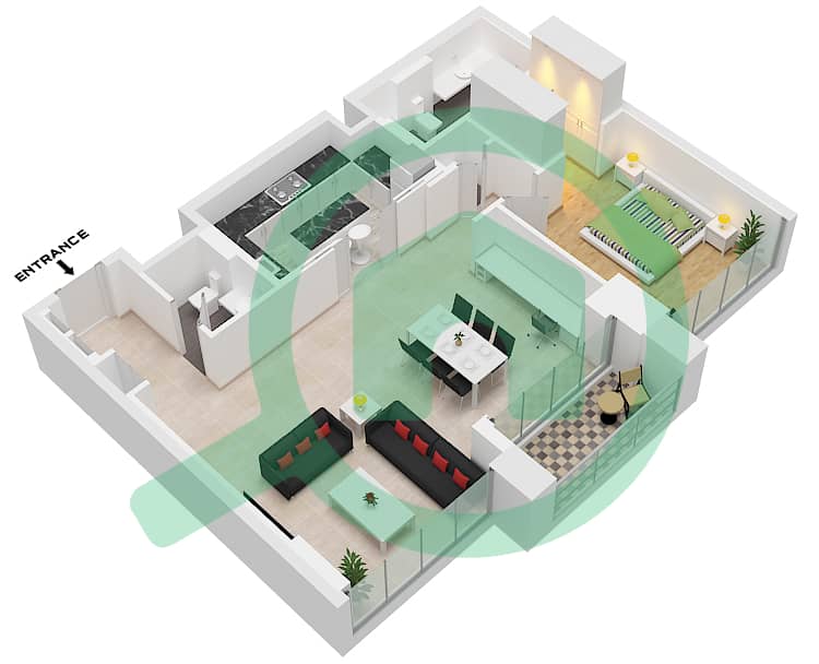 DIFC Living - 1 Bedroom Apartment Type EXECUTIVE-B FLOOR 11-17 Floor plan Type Executive-B Floor 11-17,19-30 interactive3D