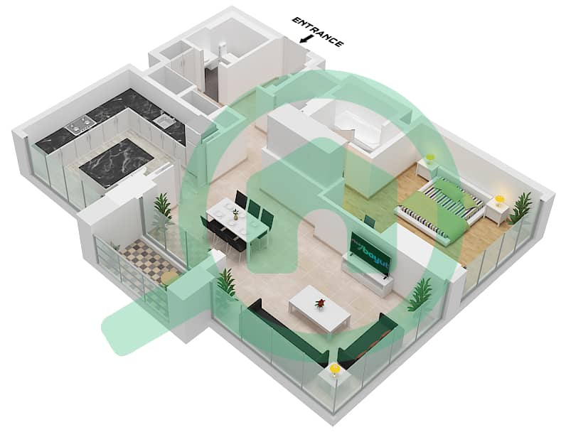 المخططات الطابقية لتصميم النموذج EXECUTIVE-C FLOOR 11-17 شقة 1 غرفة نوم - دي أي إف سي ليفينج Type Executive-C Floor 11-17,19-30 interactive3D