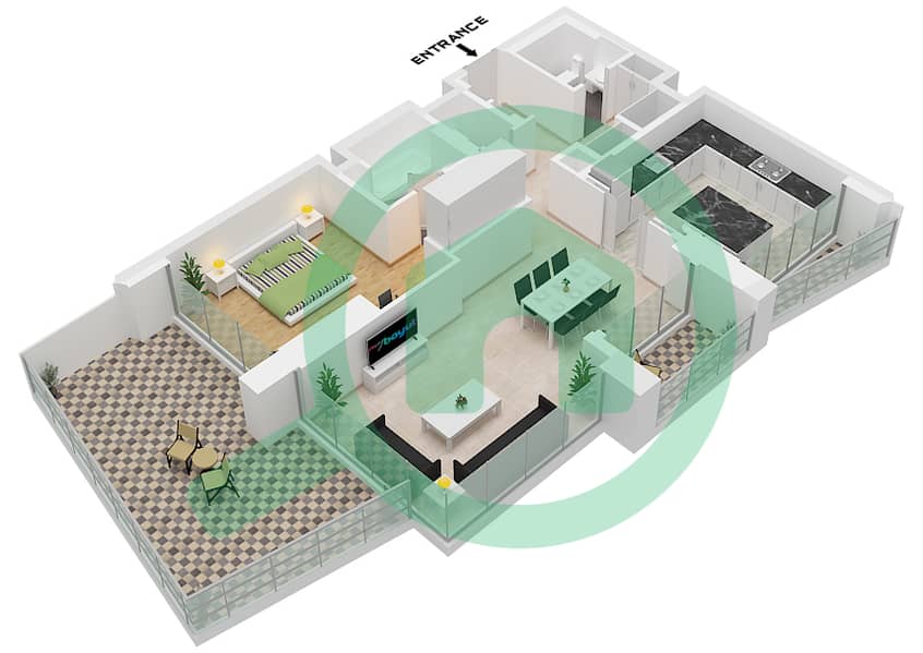 DIFC Living - 1 Bedroom Apartment Type EXECUTIVE-C1 FLOOR 10 Floor plan Type Executive-C1 Floor 10 interactive3D