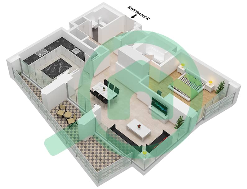 DIFC Living - 1 Bedroom Apartment Type EXECUTIVE-C2 FLOOR 10 Floor plan Type Executive-C2 Floor 10 interactive3D