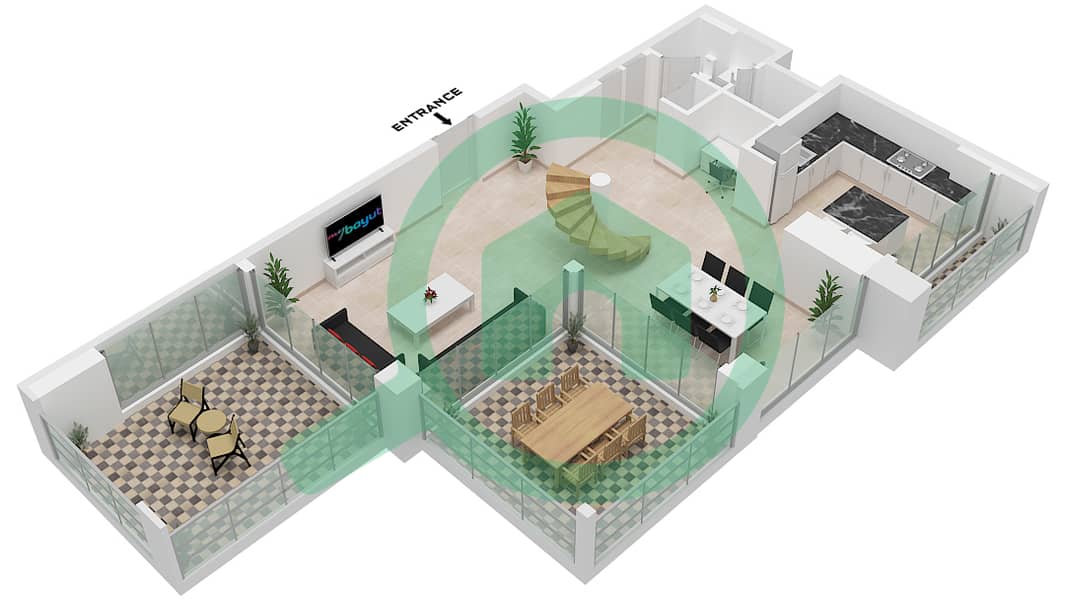 DIFC Living - 1 Bedroom Apartment Type EXECUTIVE LOFT FLOOR 33 Floor plan Type Executive Loft Floor 33-Lower interactive3D