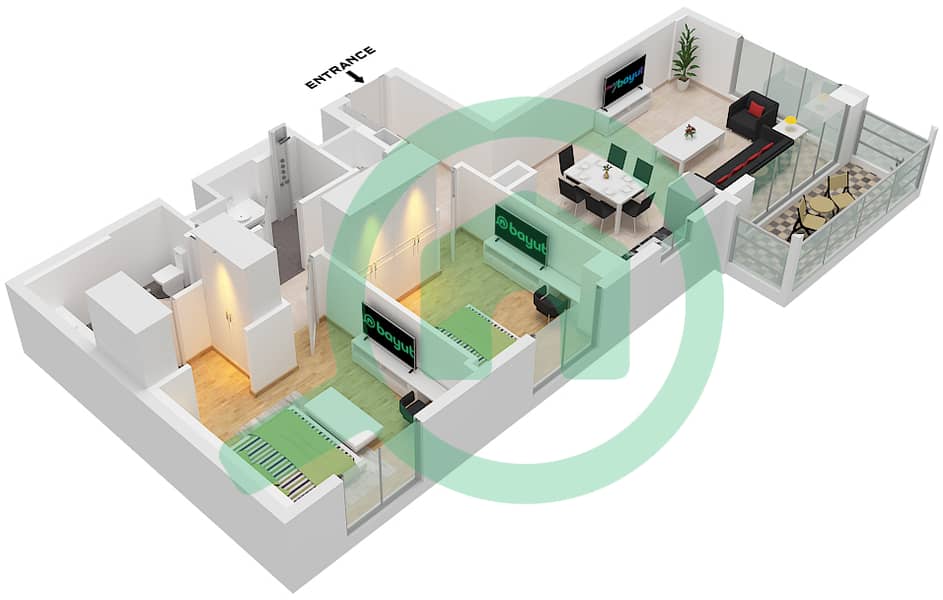 Cedar at Creek Beach Building 1 - 2 Bedroom Apartment Unit 2,3 FLOOR 1-9 Floor plan Unit 2 Floor 1,Unit 3 Floor 2-9 interactive3D
