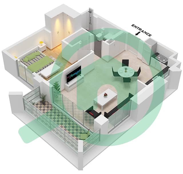 Cedar at Creek Beach Building 1 - 1 Bedroom Apartment Unit 6 FLOOR 2-9 Floor plan Unit 6 Floor 2-9 interactive3D