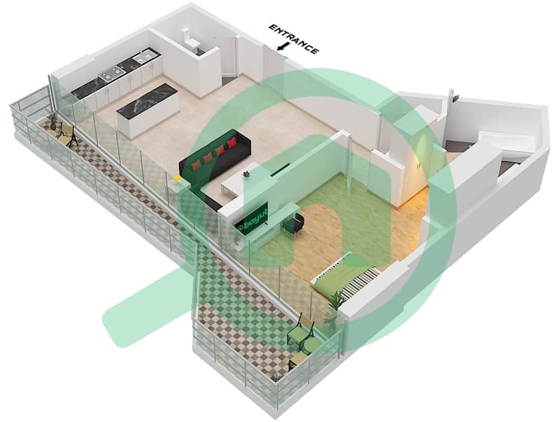 Sea La Vie Tower 1 - 1 卧室公寓类型／单位B / UNIT 4 FLOOR 5戶型图 Type B Unit 4 Floor 5 interactive3D