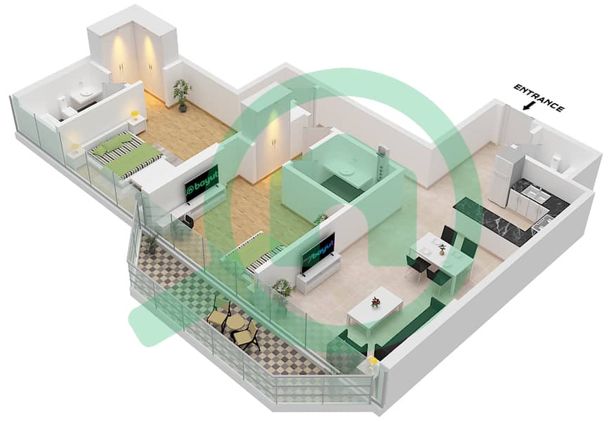Sea La Vie Tower 1 - 2 卧室公寓类型／单位B / UNIT 8 FLOOR 3戶型图 Type B Unit 8 Floor 3 interactive3D