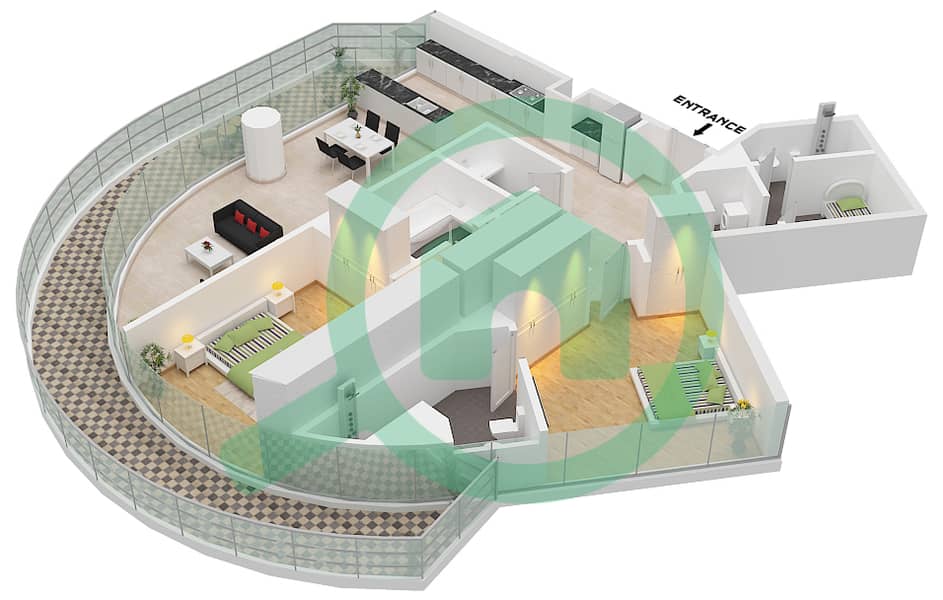 Sea La Vie Tower 1 - 2 卧室公寓类型／单位A / UNIT 1 FLOOR 3戶型图 Type A Unit 1 Floor 3 interactive3D