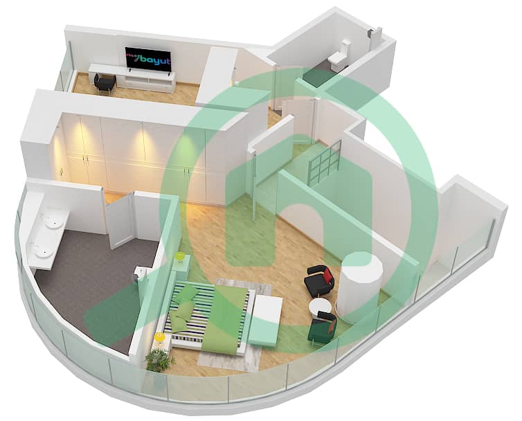 Sea La Vie Tower 1 - 2 卧室公寓类型／单位DUPLEX / UNIT 5 FLOOR 5戶型图 Type Duplex Unit 5 Floor 5 Upper interactive3D