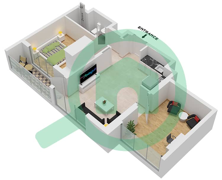 河畔景观大楼 - 1 卧室公寓类型／单位B  / UNIT 12 FLOOR 2-28戶型图 Type B unit 12 Floor 2-28 interactive3D