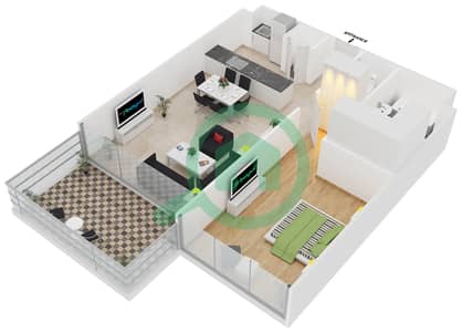 المخططات الطابقية لتصميم النموذج A شقة 1 غرفة نوم - فورتوناتو