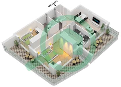 المخططات الطابقية لتصميم الوحدة 1 شقة 2 غرفة نوم - بن غاطي لونا