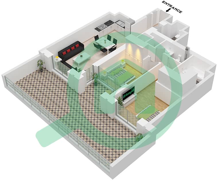 Downtown Views II Tower 3 - 2 Bedroom Apartment Unit 6 FLOOR 1 Floor plan Unit 6 Floor 1 interactive3D