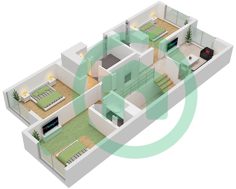 المخططات الطابقية لتصميم النموذج TH-L فیلا 3 غرف نوم - بيلهام Type TH-L First Floor interactive3D