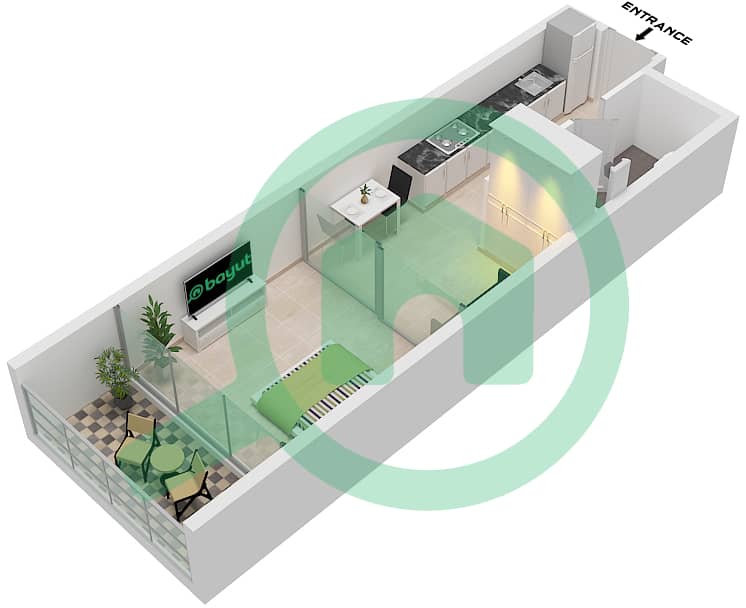 Creek View by Iraz - Апартамент Студия планировка Тип/мера B / UNIT 4,5 FLOOR 2,3 Type B Unit 4,5 Floor 2,3 interactive3D