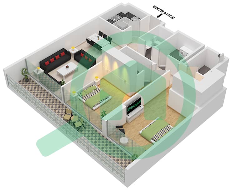 Creek View by Iraz - Апартамент 2 Cпальни планировка Тип/мера B / UNIT 3 FLOOR 1,4-13 Type B Unit 3 Floor 1,4-13 interactive3D