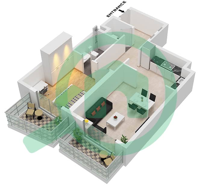 Binghatti Heights - 1 Bedroom Apartment Unit 1 FLOOR 27 Floor plan Unit 1 Floor 27 interactive3D