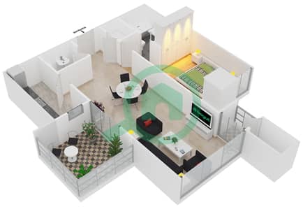 Solitaire Cascades - 1 Bed Apartments Type T3 Floor plan