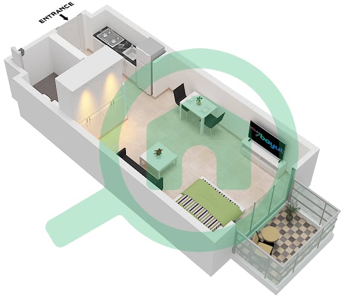 伊姆蒂亚兹卢克索公寓 - 单身公寓单位12 FLOOR 2-8,22-29戶型图 Unit 12 Floor 2-8,22-29 interactive3D