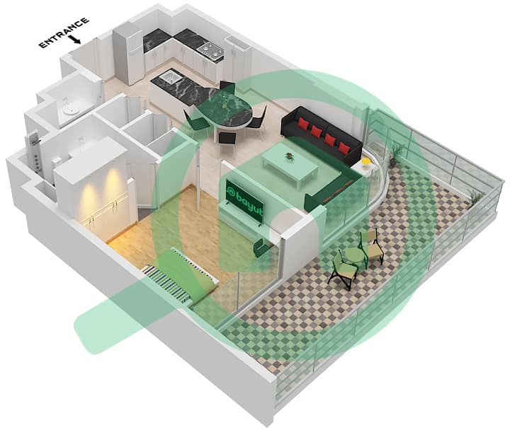 المخططات الطابقية لتصميم الوحدة 4 FLOOR 1 شقة 1 غرفة نوم - الأقصر بواسطة امتياز Unit 4 Floor 1 interactive3D
