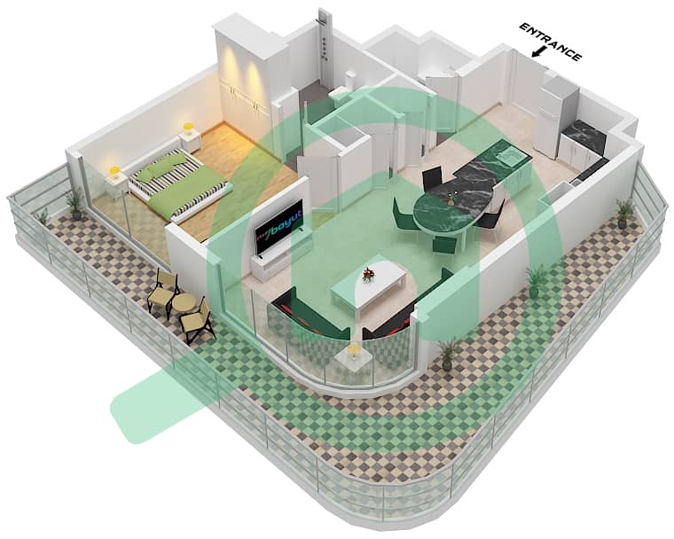 المخططات الطابقية لتصميم الوحدة 14 FLOOR 1 شقة 1 غرفة نوم - الأقصر بواسطة امتياز Unit 14 Floor 1 interactive3D