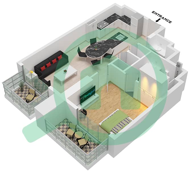 المخططات الطابقية لتصميم الوحدة 13 FLOOR 2-8,22-29 شقة 1 غرفة نوم - الأقصر بواسطة امتياز Unit 13 Floor 2-8,22-29 interactive3D