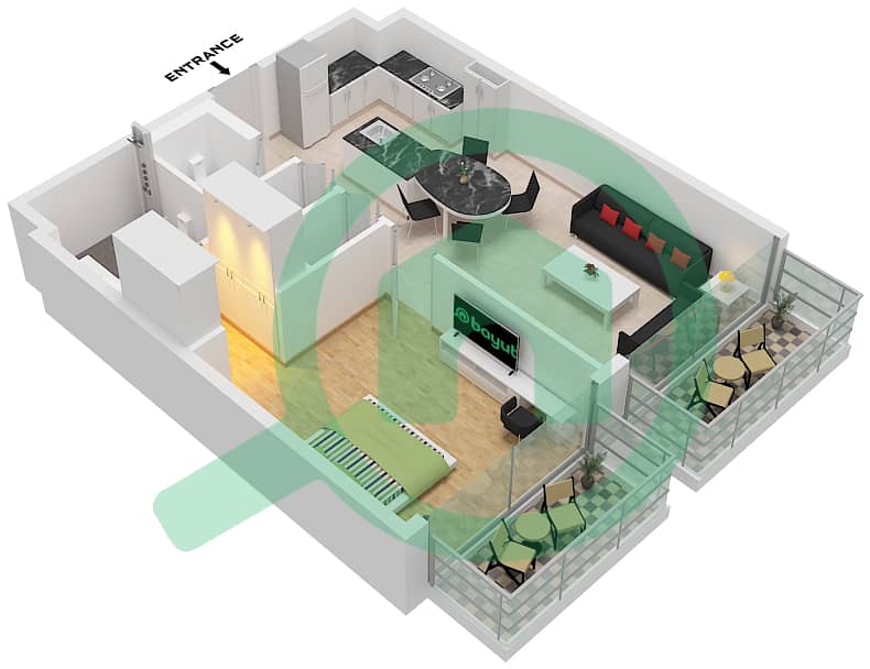 المخططات الطابقية لتصميم الوحدة 2 FLOOR 9-14,17-21 شقة 1 غرفة نوم - الأقصر بواسطة امتياز Unit 2 Floor 9-14,17-21 interactive3D