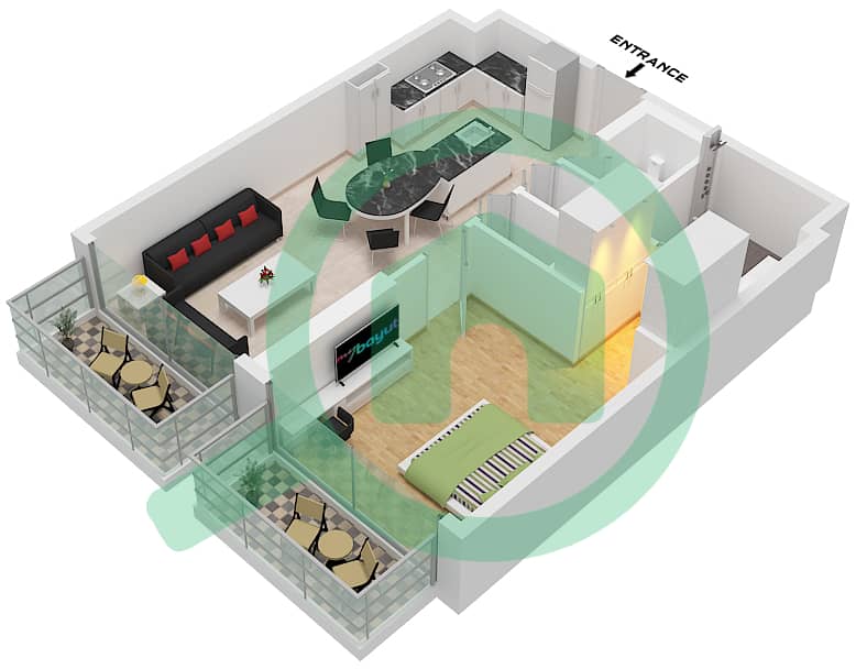 伊姆蒂亚兹卢克索公寓 - 1 卧室公寓单位5 FLOOR 9-14,17-21戶型图 Unit 5 Floor 9-14,17-21 interactive3D