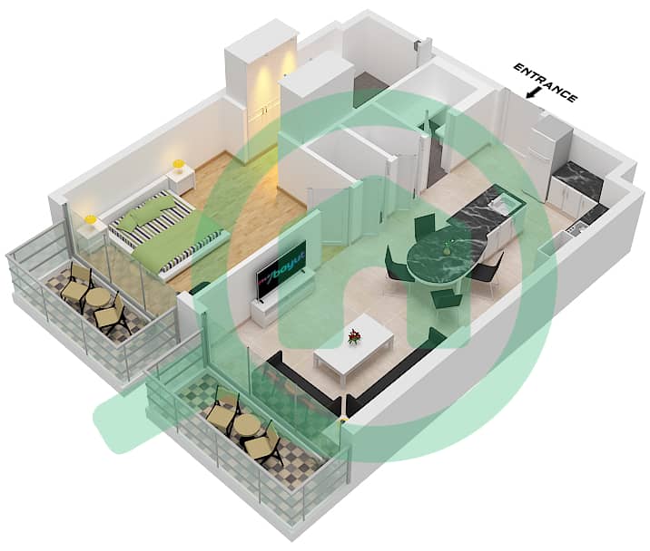 المخططات الطابقية لتصميم الوحدة 6 FLOOR 9-14,17-21 شقة 1 غرفة نوم - الأقصر بواسطة امتياز Unit 6 Floor 9-14,17-21 interactive3D