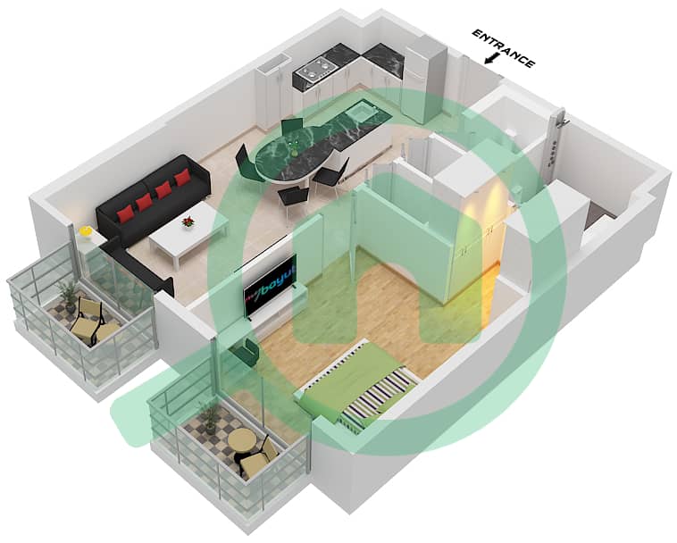 المخططات الطابقية لتصميم الوحدة 7 FLOOR 9-14,17-21 شقة 1 غرفة نوم - الأقصر بواسطة امتياز Unit 7 Floor 9-14,17-21 interactive3D