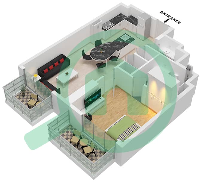 伊姆蒂亚兹卢克索公寓 - 1 卧室公寓单位8 FLOOR 9-14,17-21戶型图 Unit 8 Floor 9-14,17-21 interactive3D