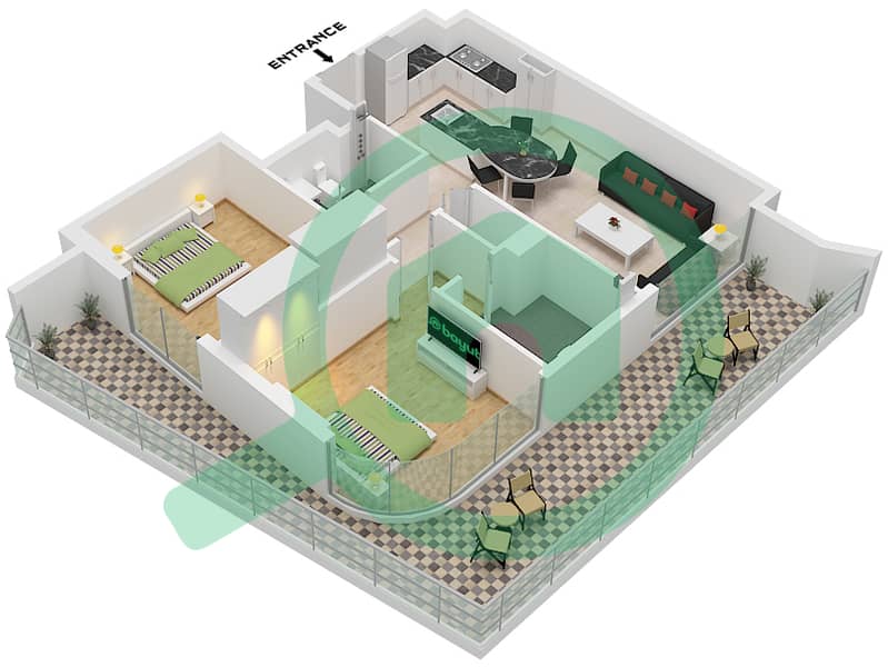 المخططات الطابقية لتصميم الوحدة 15 FLOOR 1 شقة 2 غرفة نوم - الأقصر بواسطة امتياز Unit 15 Floor 1 interactive3D