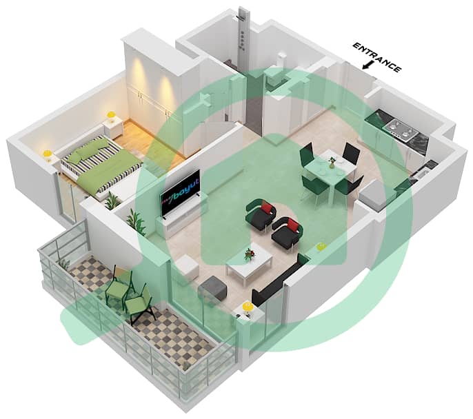 Golf Heights - 1 Bedroom Apartment Type/unit A/UNIT 1 FLOOR 2-22,25-43 Floor plan Type A unit 1, Floor 2-22,25-43 interactive3D