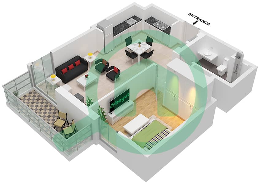 المخططات الطابقية لتصميم النموذج / الوحدة A1 / UNIT 3 FLOOR 2-22,25 شقة 1 غرفة نوم - جولف هايتس Type  A1 unit 3, Floor 2-22,25-43 interactive3D