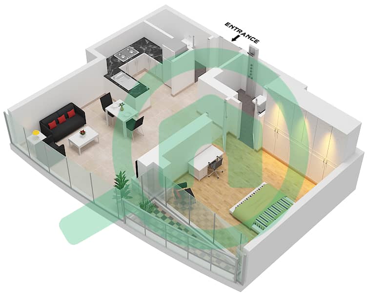 Ренад Тауэр - Апартамент 1 Спальня планировка Тип 3B FLOOR 2-5,7-13,15,17 Type 3b Floor 2-5,7-13,15,17-25,27,29-35 interactive3D