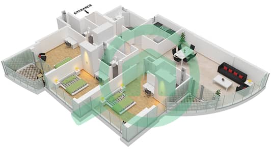 Ренад Тауэр - Апартамент 3 Cпальни планировка Тип 2 FLOOR 36-37