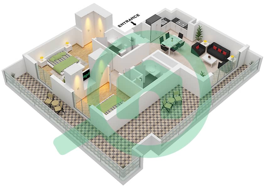 Park Horizon Tower 1 - 2 Bedroom Apartment Type/unit C3 / UNIT 2 FLOOR 1 Floor plan Type C3 Unit 2 Floor 1 interactive3D