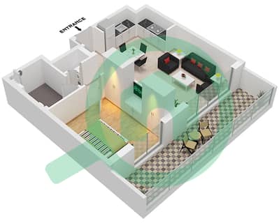 المخططات الطابقية لتصميم النموذج / الوحدة A3 / UNIT 3-4 FLOOR 1 شقة 1 غرفة نوم - بارك هورايزون برج 1