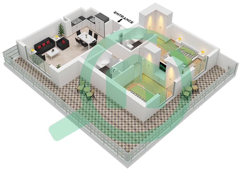 Park Horizon Tower 1 - 2 Bedroom Apartment Type/unit C1 / UNIT 7 FLOOR 1 Floor plan Type C1 Unit 7 Floor 1 interactive3D