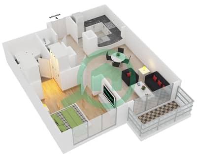 المخططات الطابقية لتصميم التصميم 5 FLOOR 16-19 شقة 1 غرفة نوم - برج ستاند بوينت 2