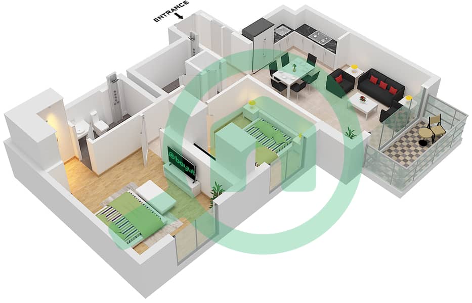 Park Horizon Tower 1 - 2 Bedroom Apartment Type/unit B2 / UNIT 1 FLOOR 2-10 Floor plan Type B2 Unit 1 Floor 2-10 interactive3D