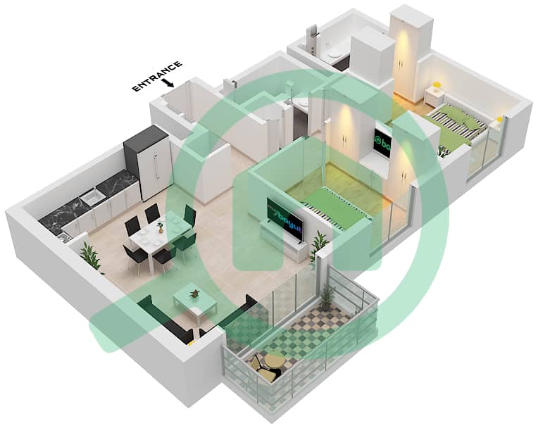 Park Horizon Tower 1 - 2 Bedroom Apartment Type/unit A2 / UNIT 2 FLOOR 2-10 Floor plan Type A2 Unit 2 Floor 2-10 interactive3D