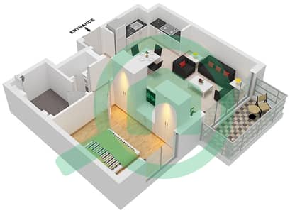 المخططات الطابقية لتصميم النموذج / الوحدة A2 / UNIT 4-5 FLOOR 2-10 شقة 1 غرفة نوم - بارك هورايزون برج 1