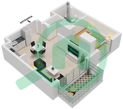 المخططات الطابقية لتصميم النموذج / الوحدة A / UNIT 6-7 FLOOR 2-10 شقة 1 غرفة نوم - بارك هورايزون برج 1