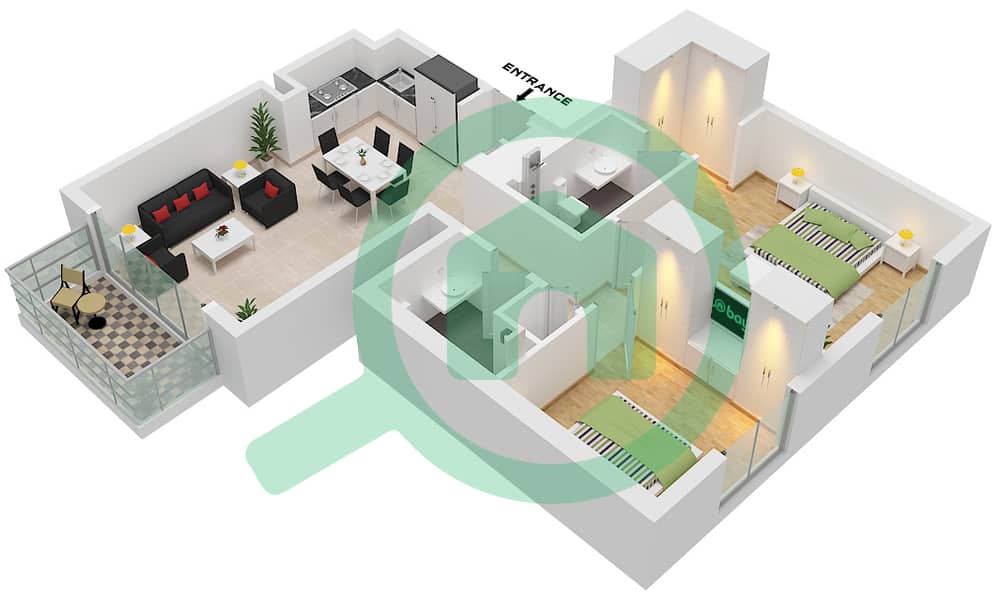 Park Horizon Tower 1 - 2 Bedroom Apartment Type/unit C / UNIT 8 FLOOR 2-10 Floor plan Type C Unit 8 Floor 2-10 interactive3D