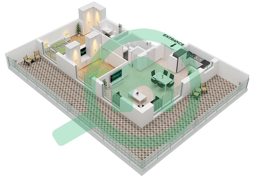 Park Horizon Tower 2 - 2 Bedroom Apartment Type/unit F1 / UNIT 1 FLOOR GROUND Floor plan Type F1 Unit 1 Floor Ground interactive3D