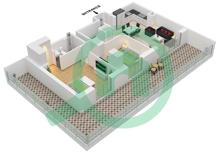 Park Horizon Tower 2 - 2 Bedroom Apartment Type/unit E1 / UNIT 7 FLOOR GROUND Floor plan Type E1 Unit 7 Floor Ground interactive3D