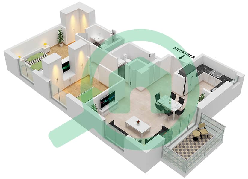 Park Horizon Tower 2 - 2 Bedroom Apartment Type/unit F / UNIT 1 FLOOR PODIUM Floor plan Type F Unit 1 Floor Podium interactive3D