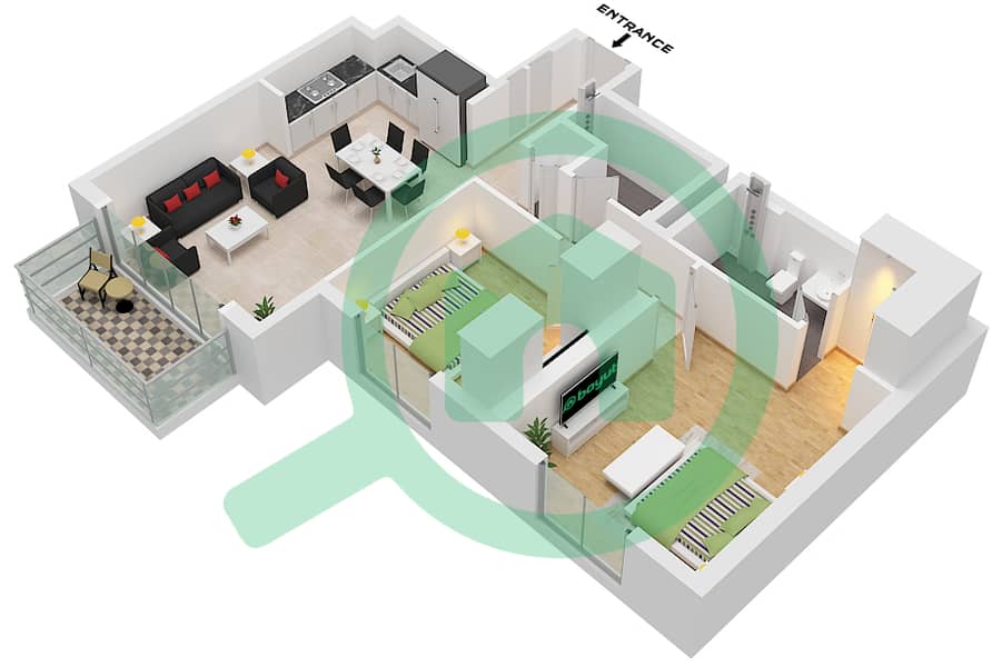 Park Horizon Tower 2 - 2 Bedroom Apartment Type/unit B / UNIT 1  FLOOR 2-19 Floor plan Type B Unit 1  Floor 2-19 interactive3D